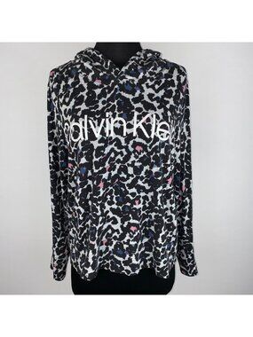 Calvin Klein Hoodie Womens S Leopard Animal Print Graphic Casual Lounge Comfy